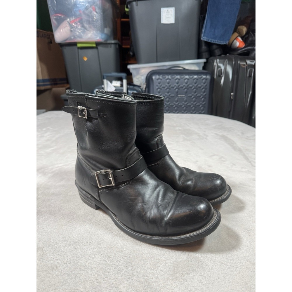 Frye Engineer Boots Black Leather Short 2 Buckle 12M